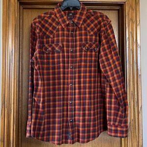 Moonshine Spirit men’s burning flame print plaid.